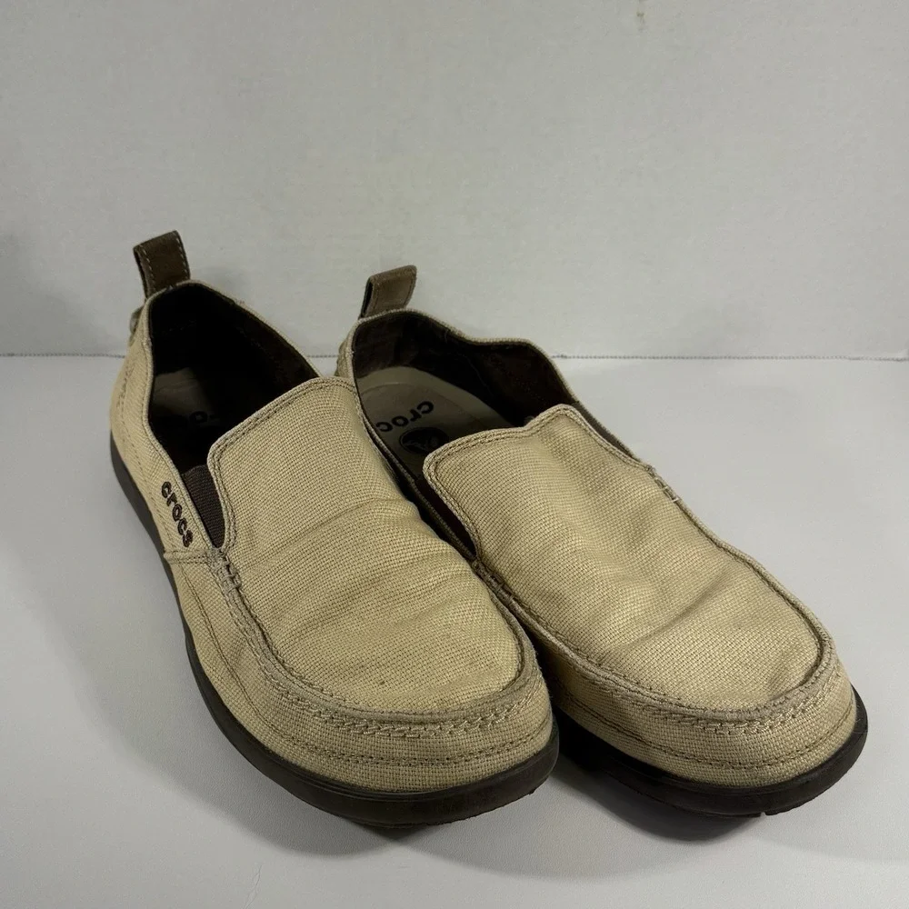 CROCS Mens Walu Tan Brown‎ Canvas Slip On Comfort Loafers 11270 Size 9M